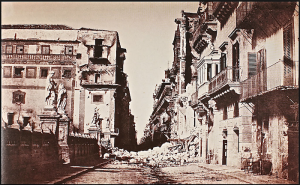 Gustave Le Gray, Palermo, Via di Toledo,1860: barricata e crolli dopo i bombardamenti